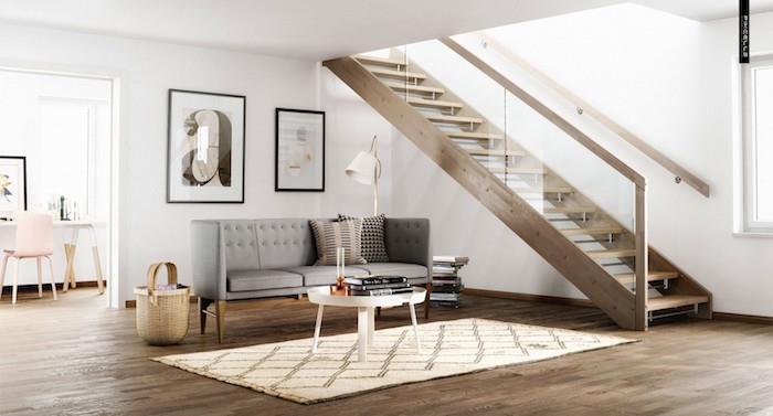 Nordijska dnevna soba z minimalističnim skandinavskim dekorjem