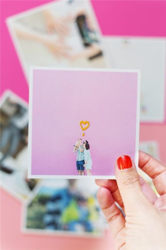 idėja, ką daryti su jo „Instagram“ nuotraukomis, lengvas „pasidaryk pats“ projektas paaugliams, pavyzdinė nuotrauka su maža širdimi, išsiuvinėta geltonais siūlais
