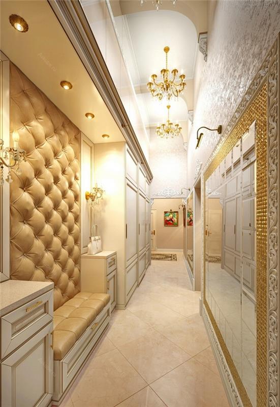 beyaz ve bej mobilyalarla lüks tasarım giriş holü deco, altın ve gümüş kaplamalarla şık dekorasyon