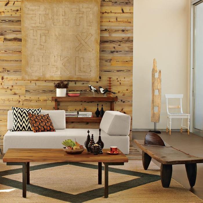 mobilyaların çağdaş görünümünü etnik atmosferle birleştiren etnik şık oturma odası