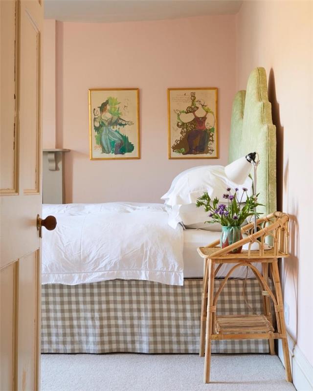 açık gri tavan ve zemin ile pembe duvarlı yatak odası nasıl dekore edilir, pembe ve gri yatak odası dekorasyon fikirleri