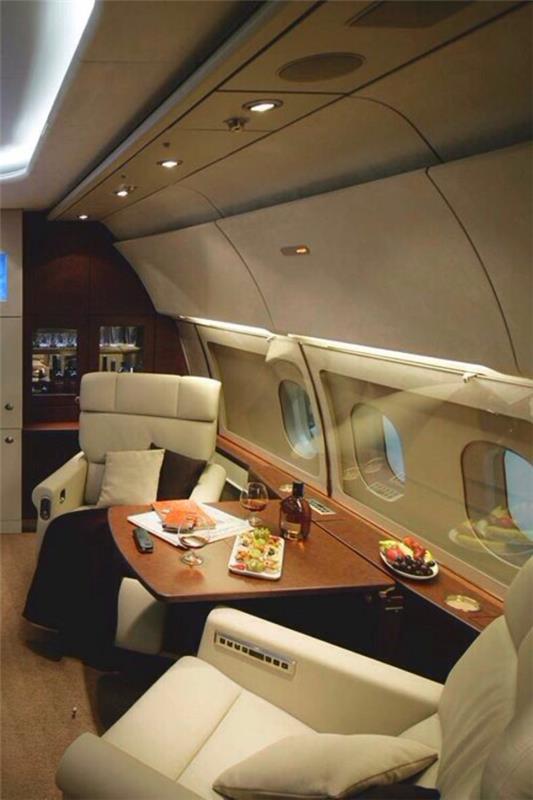 luksuzno-notranjost-zasebno-letalo-bež-usnjeni kavč