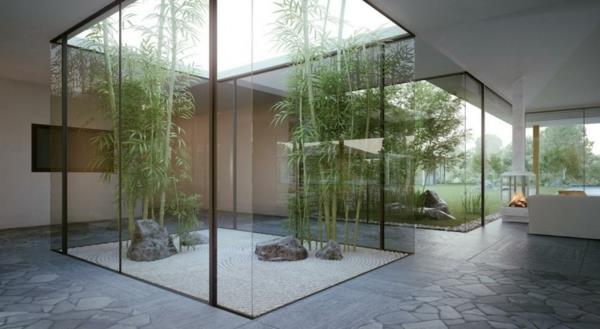 Japoniškas sodo interjeras-galinės stiklo durys