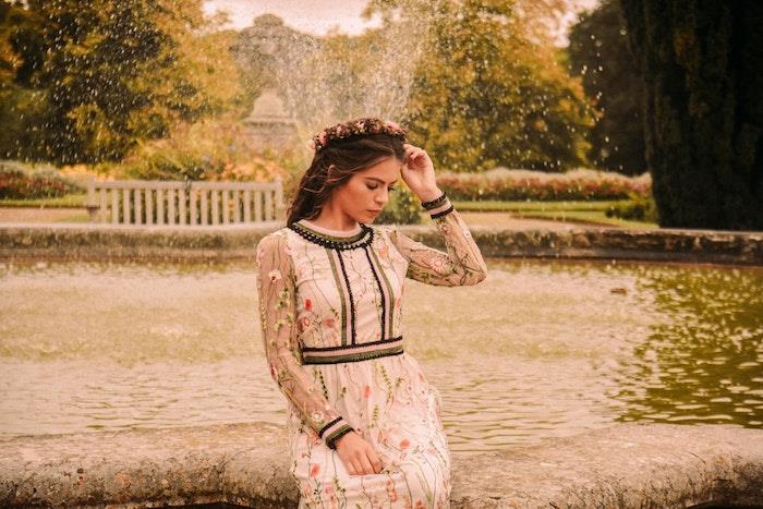 jardin paris moters apranga senovinio stiliaus gėlių vainikas šalies apranga moteris gėlių suknelė moters įvaizdžiui grožis