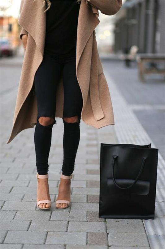 modernūs džinsai-moteris-juodi-plėšyti džinsai