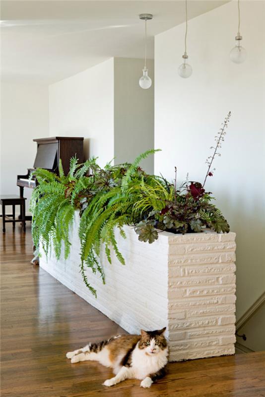 sodoben notranji sadilnik v lažni stenski dnevni sobi z rastlinami