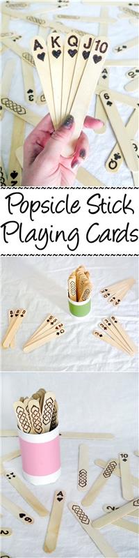 kortų žaidimas su dekoruotomis ledų lazdelėmis, idėja, ką daryti, kai nuobodu, kūrybinga veikla