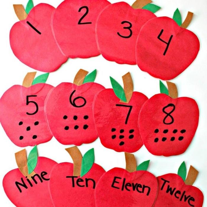 sayıları öğrenmek için kağıt elma oyunu, eğitim amaçlı orijinal çocuk el sanatları fikri