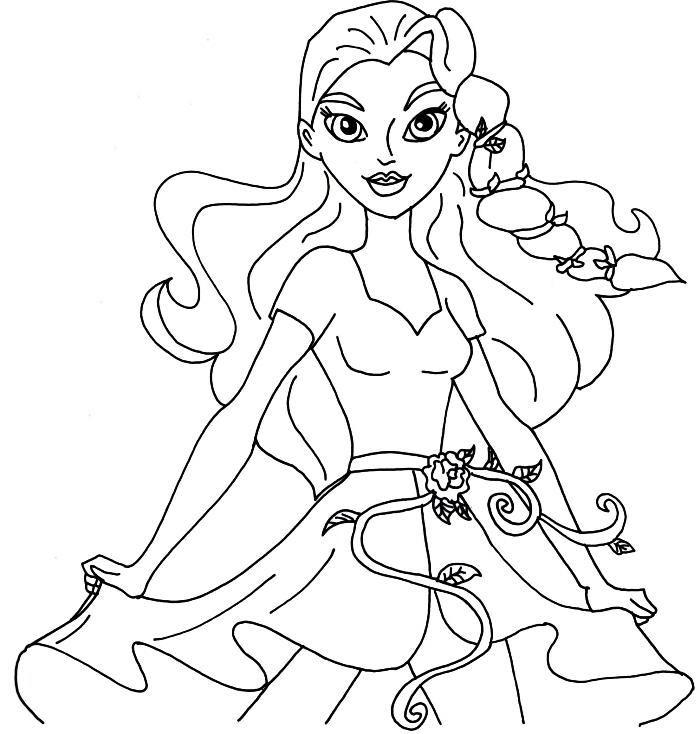 spalvinimo piešinys superherojaus tema, spalvinga superherojė mergaitė miela trumpa suknele su rožių diržu