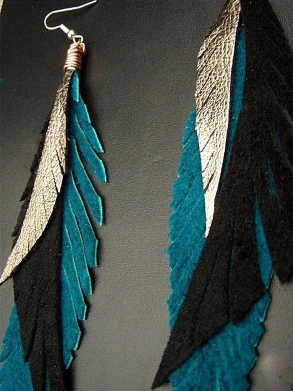 gražus auskaras-plunksnos spalvos-tamsiai mėlyna-modernus auskaras