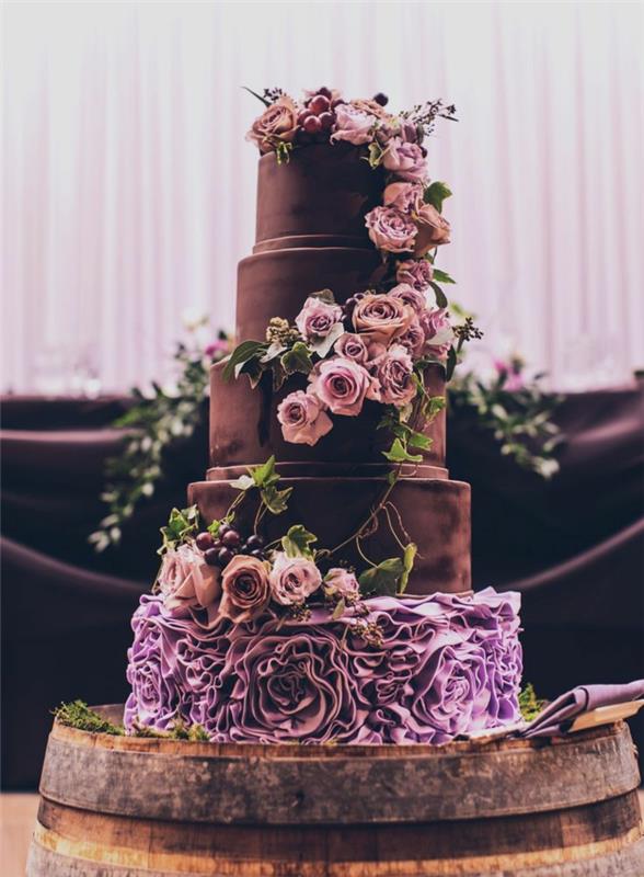 güzel-çikolata-düğün-kek-pembe-çiçek-dekorasyon-orijinal-çikolata-kek