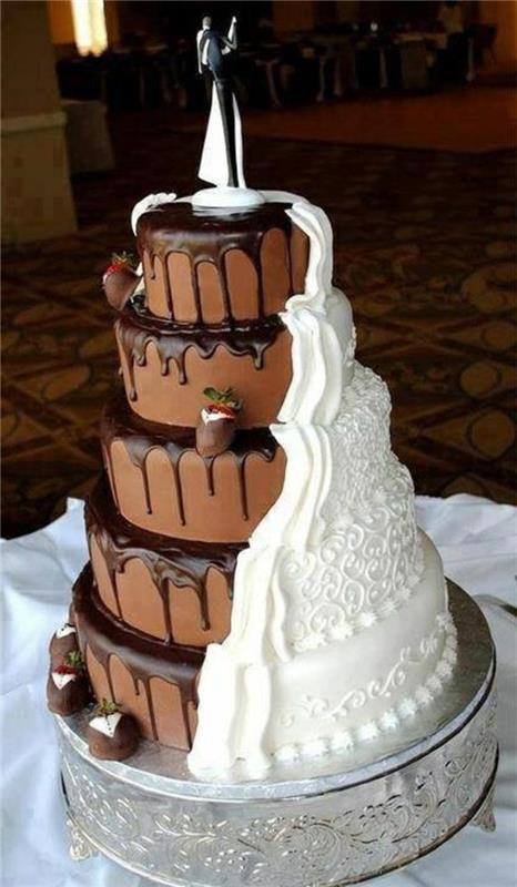 güzel çikolatalı-vanilyalı-beyaz-kahverengi-düğün pastası-kek