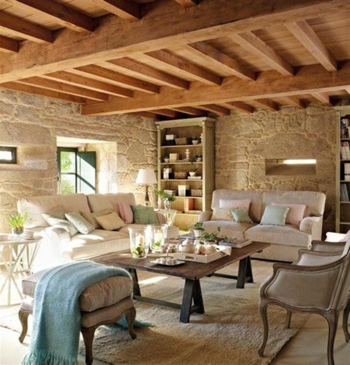güzel-oturma odası-taş-duvar-bakan-de-pierre-leroy-merlin-gri-halı-oturma odası-tavan-altı saçak
