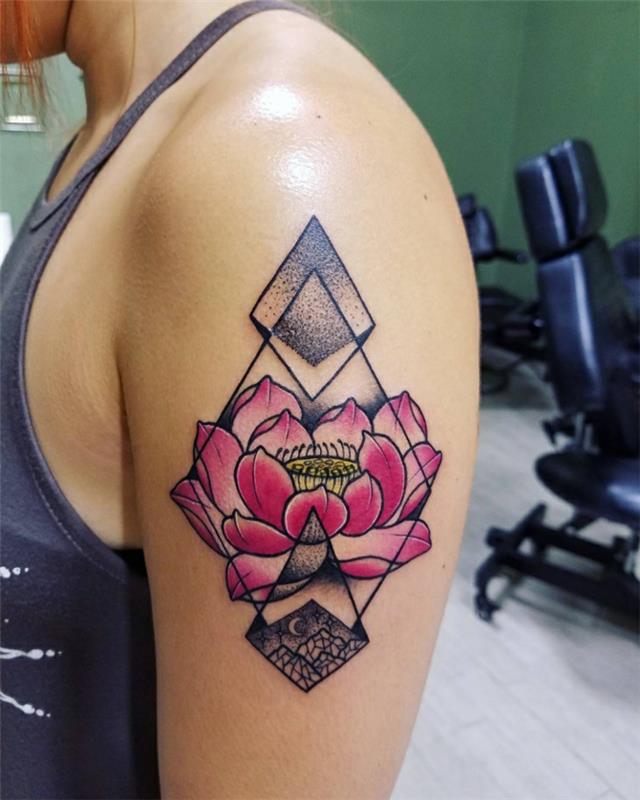 Lotoso gėlė reiškia tatuiruotę mandala moteris geometrinis lotosas