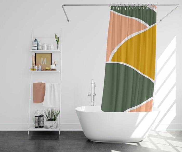 Beyaz banyo için renkli perde, metal depolama modern duvar dekorasyonu, fayans banyo dekoru