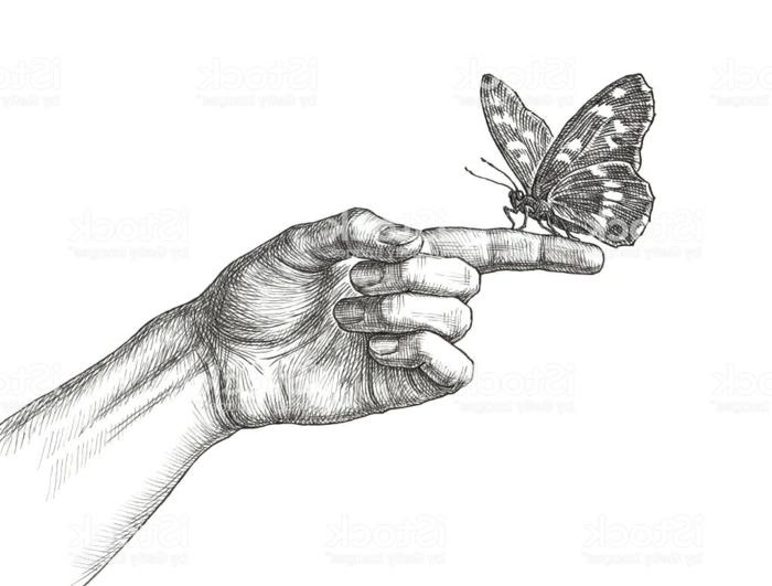 Rankų ir drugelių piešimas puikiai tinka pradedantiesiems pradėti piešti drugelį ant piršto