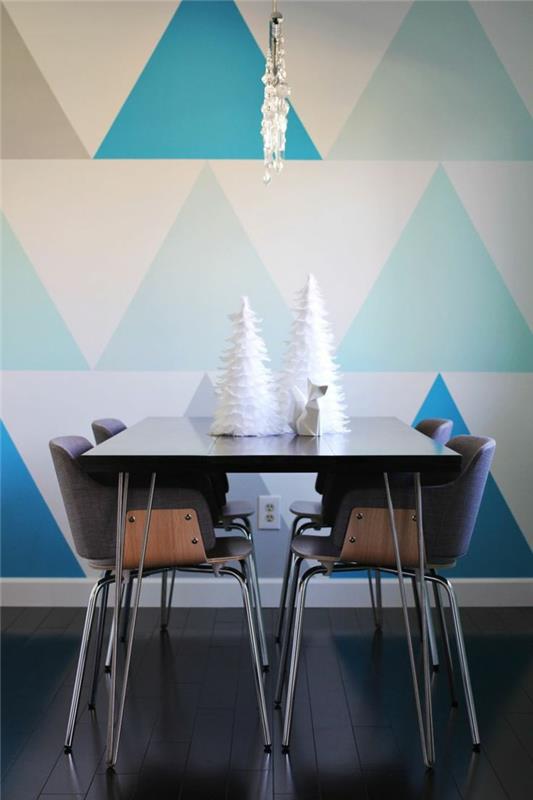 güzel-oturma odası-renkli-üçgen-koyu-mavi-oturma odası