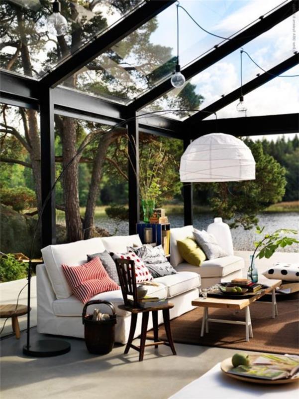 lüks bir ev için cam duvarlı ve cam eğimli tavanlı güzel-kit-veranda