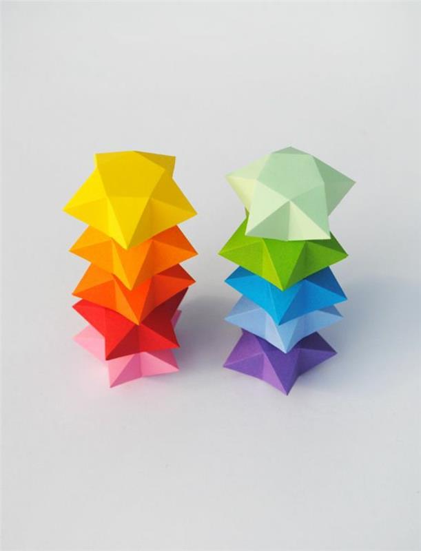 renkli-origami-kağıt-yapması kolay-yıldızların güzel-şekilleri