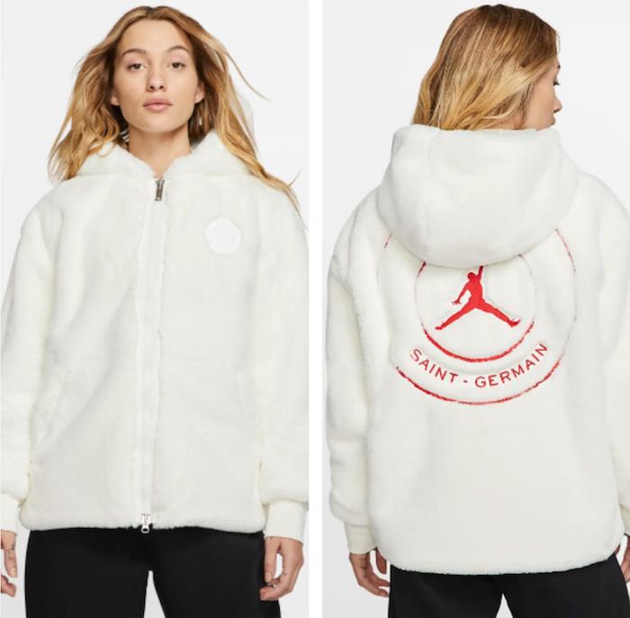 PSG Jordan jakna, sodelovanje med PARIS SG in ameriško blagovno znamko razkriva žensko jakno iz umetnega krzna