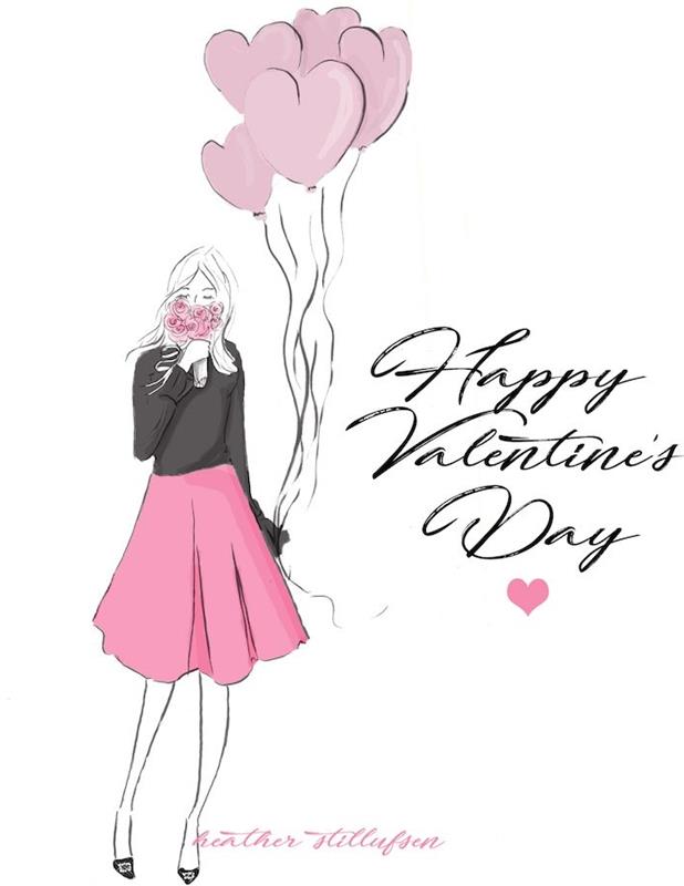 gri ve pembe sevgililer günün kutlu olsun görüntüsü, pembe etekli ve gri kazaklı kadın, çiçek buketi ve pembe kalp şeklinde balonlar, sevgililer günün kutlu olsun metin