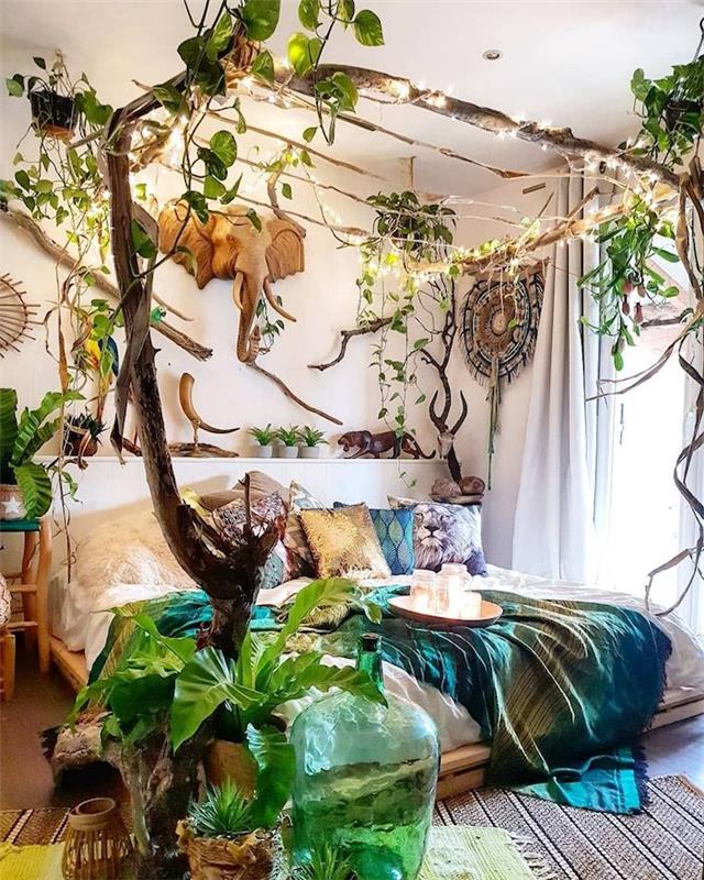 Çift kişilik yatak, ev bitkisini kirleten dekorasyon, ahşaptan modern dekorasyon çift kişilik yatak fil başı