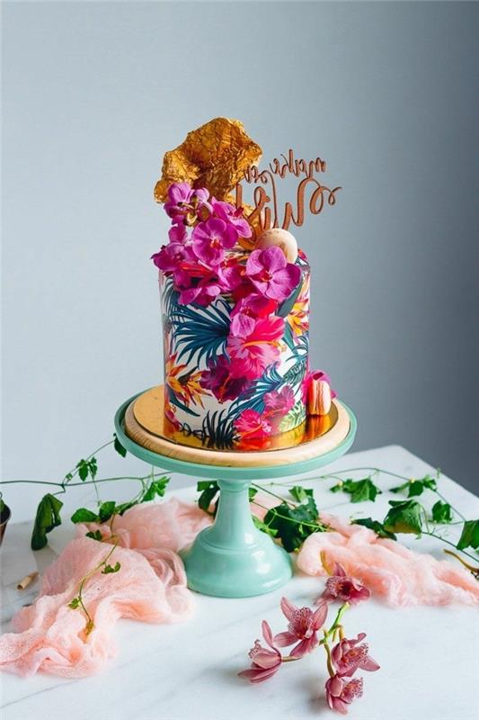 Renkli şeker hamuru kız için kolay doğum günü pastası süslemesi, çikolatalı doğum günü pastası