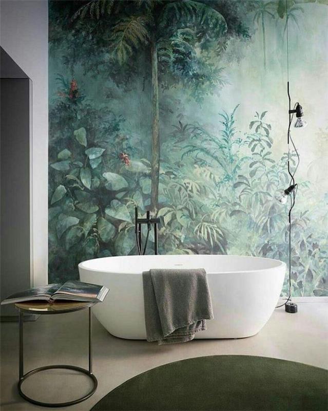 Orman çizimi fotoğraf duvar kağıdı, banyo trendi, modern küvet uyumu duvar dekoru