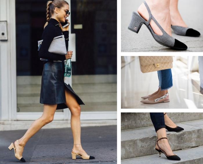 elegantna vizija s parom čevljev s slingback dizajnom, kako stanovanja nositi s kavbojkami
