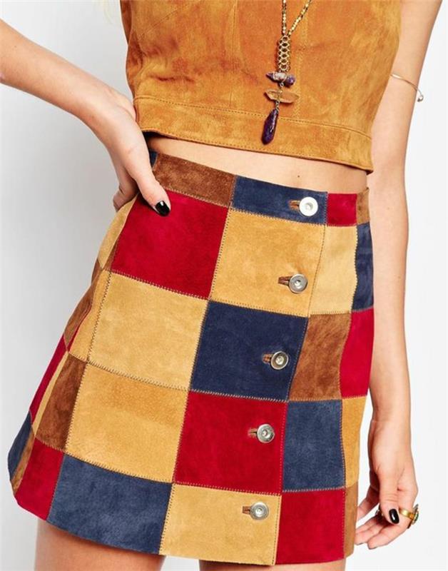 A formos sijonai ryškių spalvų raišteliu aukštu juosmeniu