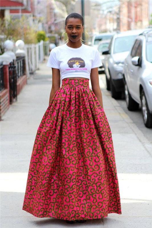 veliko krilo ankara roza majica bela ženska moda afriška afroameriška