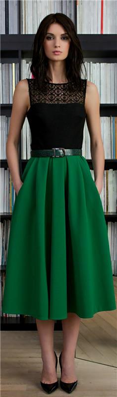 uzun-midi-etek-yeşil-kadın-modern-kütüphane-moda