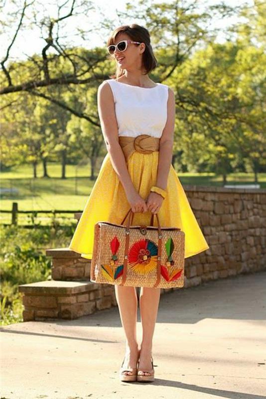 spalvingas viliojantis geltonos spalvos A formos sijonas