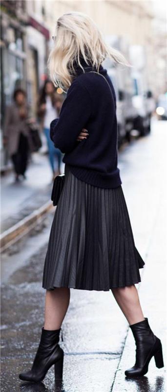 vidutinio ilgio sijonai-juodi plisuoti-tendencijos-sijonai-of-fashion-woman