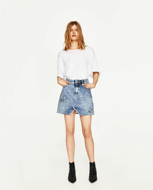 „Zara“ platėjantis džinsinis sijonas su mažu priekiniu plyšiu