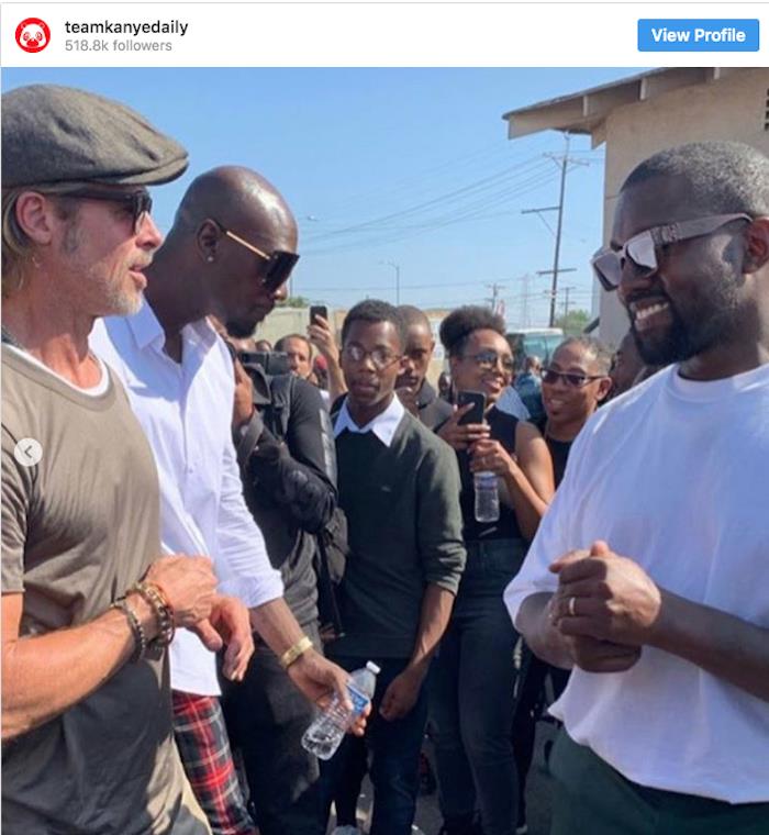 Brad Pitt je mimogrede obiskal cerkveno službo nedeljske službe, ki jo je v Wattsu gostil Kanye West