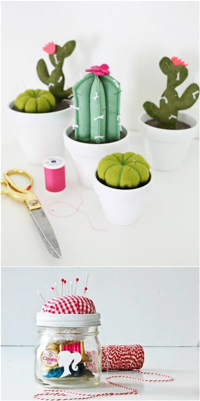Ideja za darilo DIY za matere, ki se navdušujejo nad šivanjem, lepa iglična palica v obliki lonca za kaktus