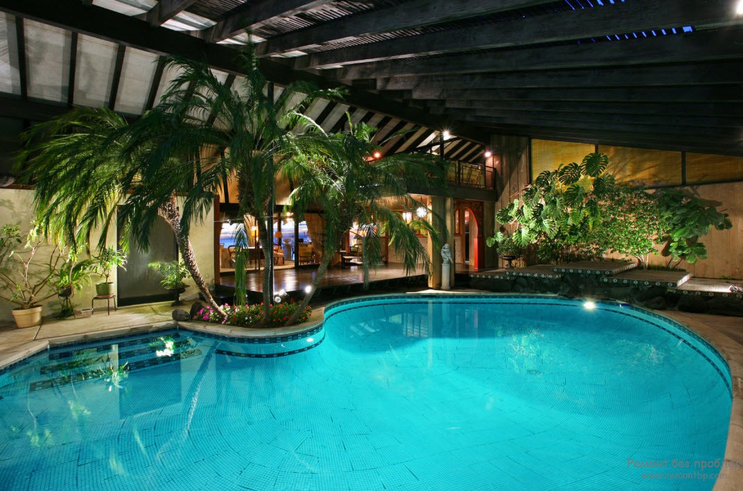 Diseño de piscina elegante con ambiente tropical