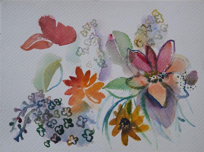 Barvita risba v akvarelu, čudovita slika za začetnike, risanje spomladanske rože korak za korakom lepa ideja tetovaže cvetja