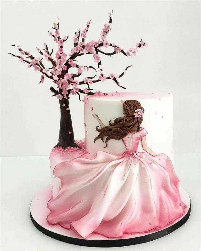 Güzel ve Çirkin yorumu şeker ağacı pastası, 3d kız iki katlı doğum günü pastası kız