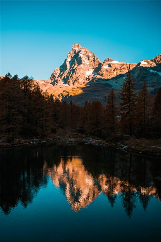 gorska pokrajina, umirjeno jezero, odsevi vrhov, pokrajinska ozadja in ozadje