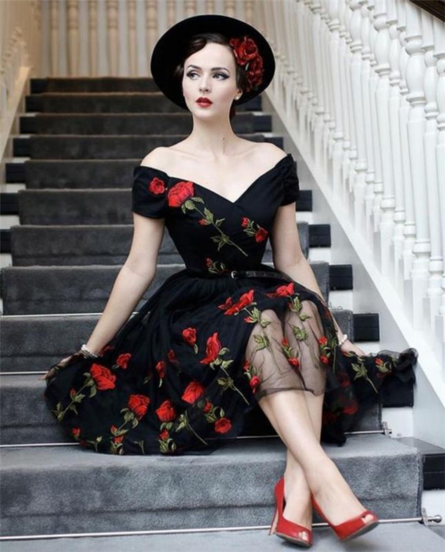 Vrhunska obleka iz starinskih oblačil iz 60. let za žensko elegantno cvetlično obleko