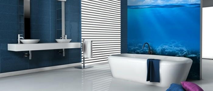 Küvet ve çağdaş tasarım 3d render ile modern bir karo banyo ev iç.
