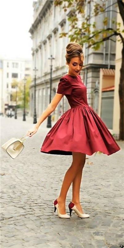 obleka-elegantna-ženska-obleka-obleka-trapez-obleka-rdeče-vintage