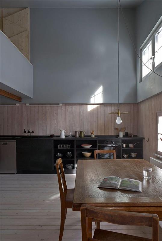 virtuvės-sienų dailylentės-medienos dailylentės ir aukštos lubos