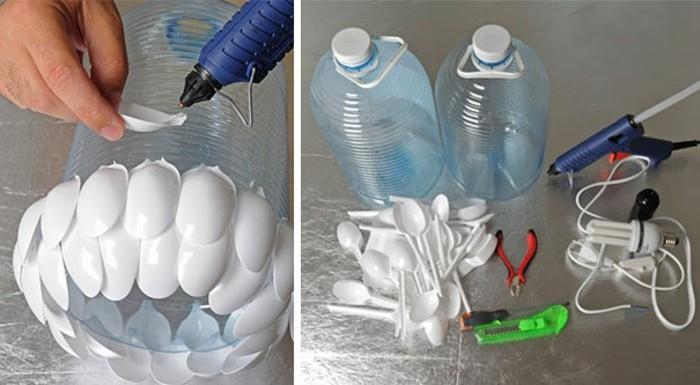 žlice za steklenice-svetilke, narejene s plastično steklenico in enostavne za izdelavo