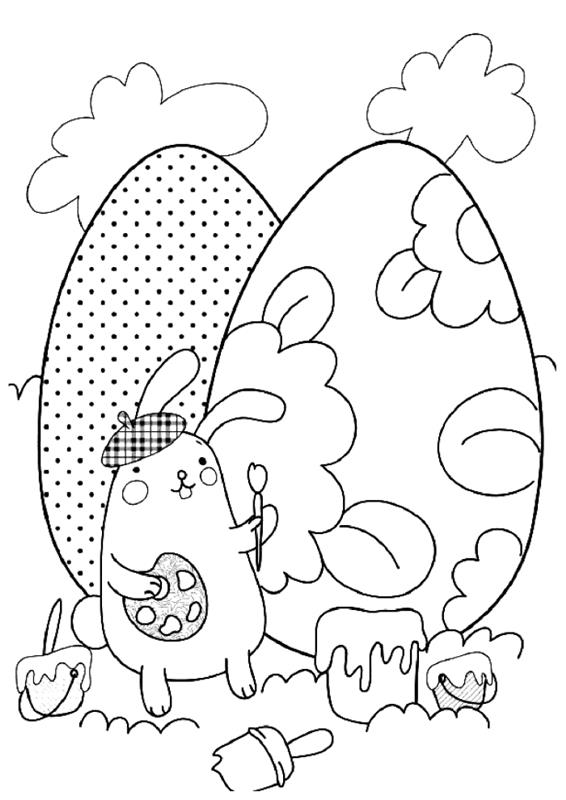 lengvas zuikio spalvinimo modelis vaikams, piešimo idėja spausdinti ir spalvinti milžiniškais Velykų kiaušinių raštais