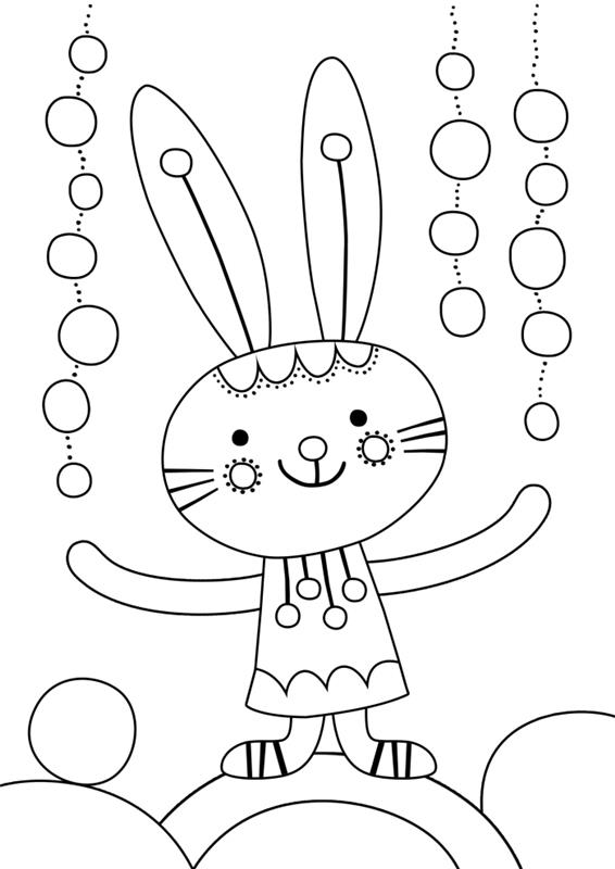 Lengvi zuikio spalvinimo puslapiai vaikams, paprasto piešinio, skirto nuspalvinti Velykoms su zuikučiu, pavyzdys