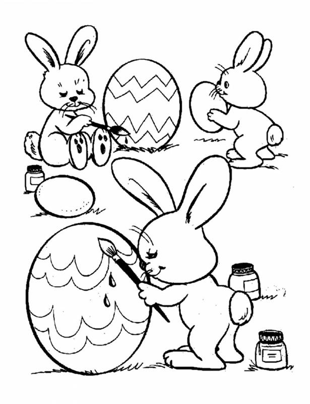 Çocuklar için kolay tavşan boyama sayfaları, sanatçı tavşanlarıyla Paskalya temasına yazdırmak için kolay çizim fikri