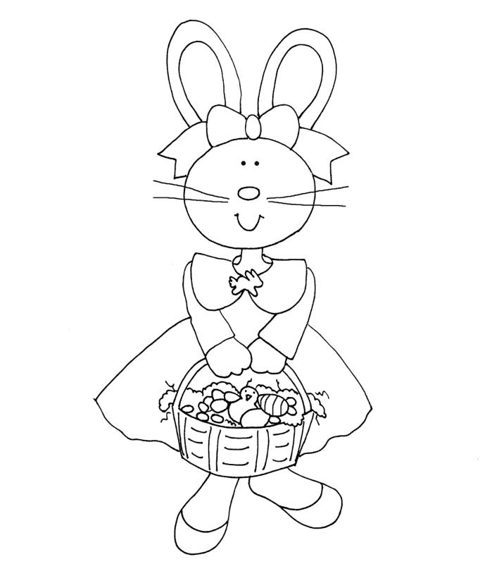 çocuklar için kolay bahar boyaması, yazdırılması kolay çizim fikri, Paskalya tavşanı ile küçükler için boyama